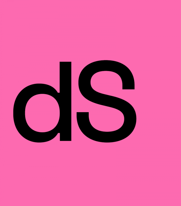 ID: fuscia coloured square wuth the letters d and s in black. Used a symbol for digital strategy